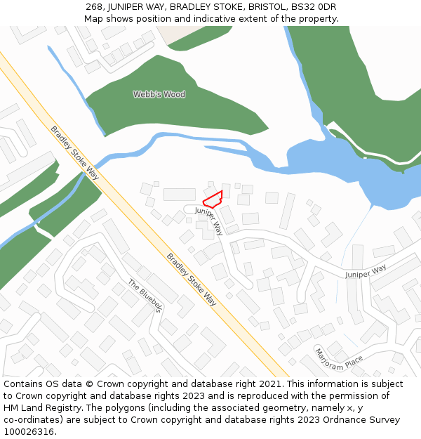 268, JUNIPER WAY, BRADLEY STOKE, BRISTOL, BS32 0DR: Location map and indicative extent of plot