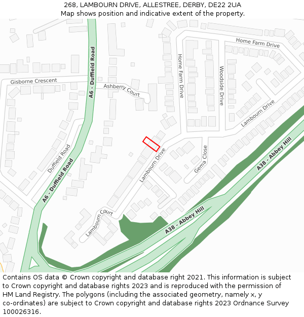 268, LAMBOURN DRIVE, ALLESTREE, DERBY, DE22 2UA: Location map and indicative extent of plot