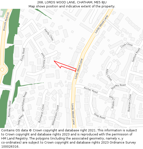 268, LORDS WOOD LANE, CHATHAM, ME5 8JU: Location map and indicative extent of plot