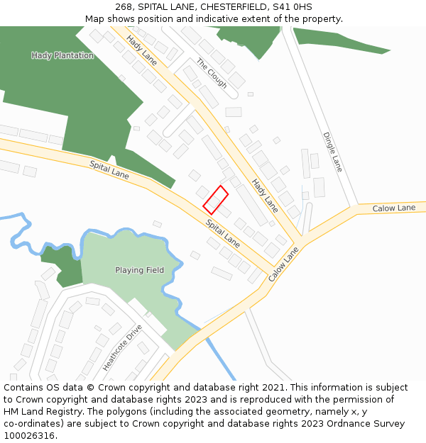 268, SPITAL LANE, CHESTERFIELD, S41 0HS: Location map and indicative extent of plot