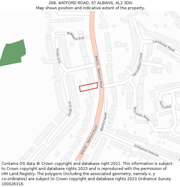 268, WATFORD ROAD, ST ALBANS, AL2 3DN: Location map and indicative extent of plot