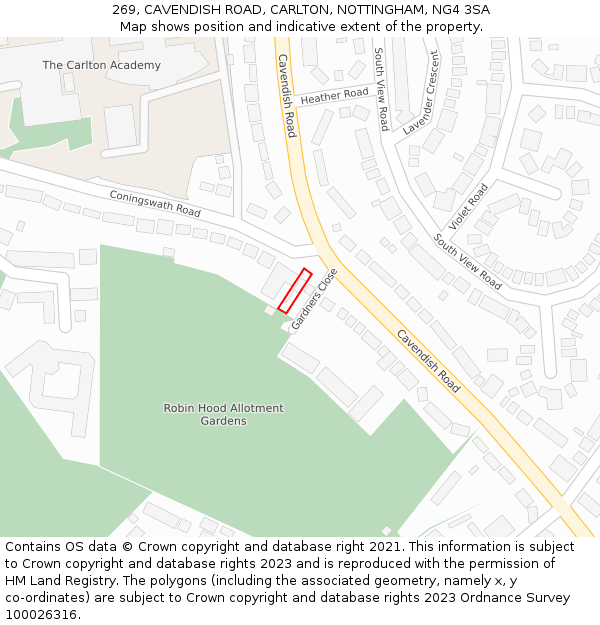269, CAVENDISH ROAD, CARLTON, NOTTINGHAM, NG4 3SA: Location map and indicative extent of plot