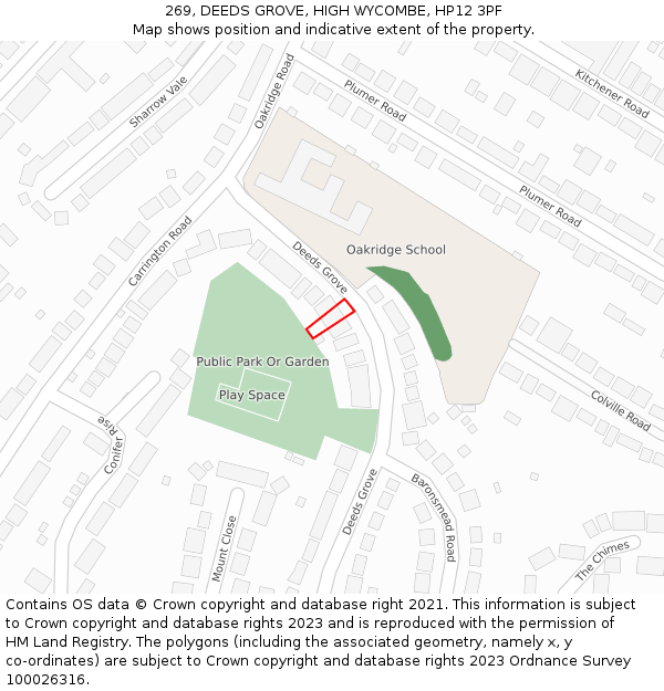 269, DEEDS GROVE, HIGH WYCOMBE, HP12 3PF: Location map and indicative extent of plot