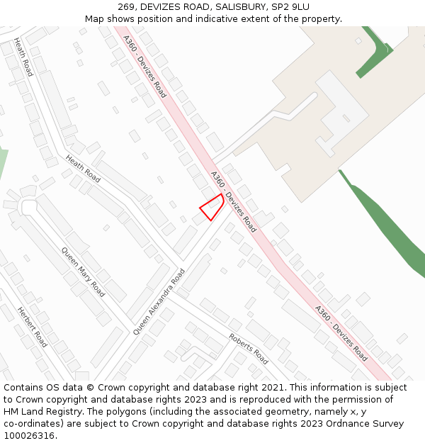 269, DEVIZES ROAD, SALISBURY, SP2 9LU: Location map and indicative extent of plot