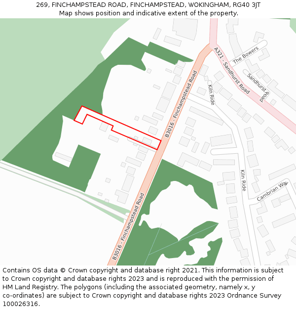 269, FINCHAMPSTEAD ROAD, FINCHAMPSTEAD, WOKINGHAM, RG40 3JT: Location map and indicative extent of plot