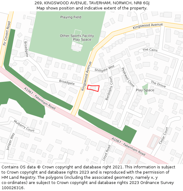 269, KINGSWOOD AVENUE, TAVERHAM, NORWICH, NR8 6GJ: Location map and indicative extent of plot