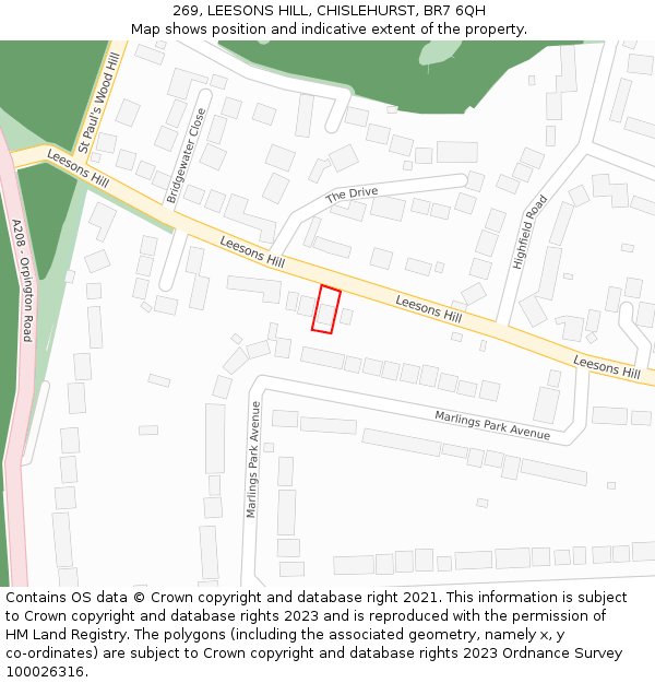 269, LEESONS HILL, CHISLEHURST, BR7 6QH: Location map and indicative extent of plot