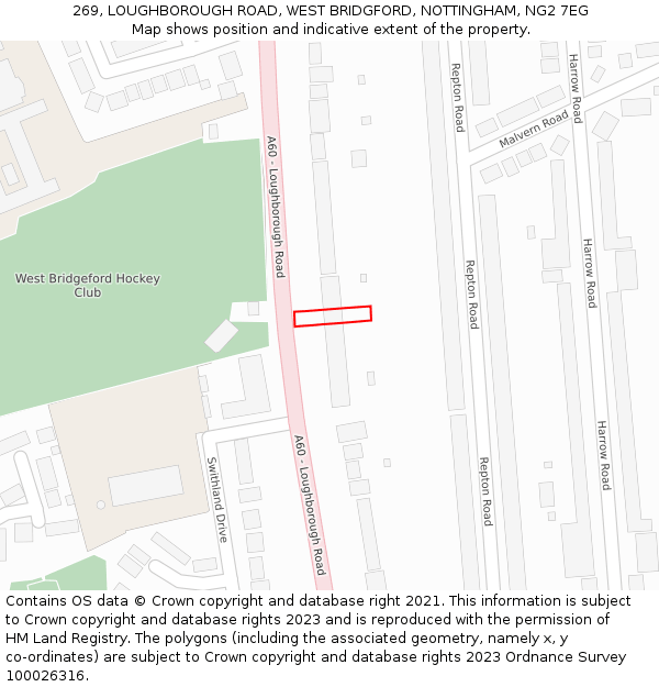 269, LOUGHBOROUGH ROAD, WEST BRIDGFORD, NOTTINGHAM, NG2 7EG: Location map and indicative extent of plot