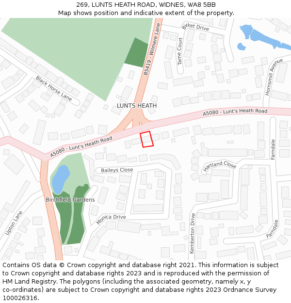 269, LUNTS HEATH ROAD, WIDNES, WA8 5BB: Location map and indicative extent of plot