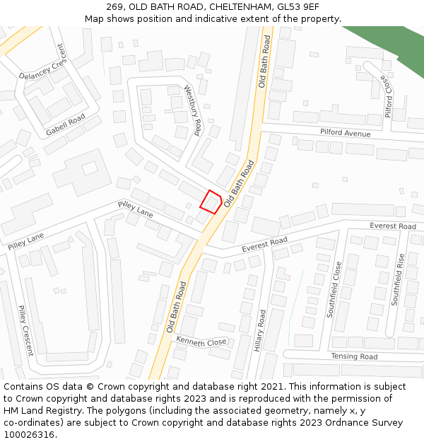 269, OLD BATH ROAD, CHELTENHAM, GL53 9EF: Location map and indicative extent of plot