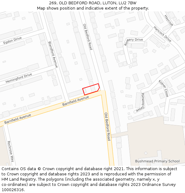 269, OLD BEDFORD ROAD, LUTON, LU2 7BW: Location map and indicative extent of plot