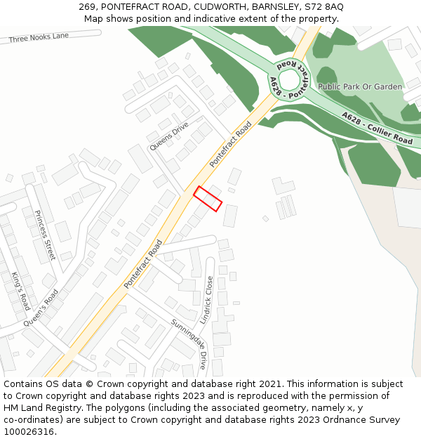 269, PONTEFRACT ROAD, CUDWORTH, BARNSLEY, S72 8AQ: Location map and indicative extent of plot
