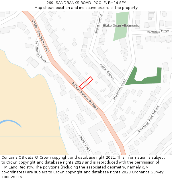 269, SANDBANKS ROAD, POOLE, BH14 8EY: Location map and indicative extent of plot