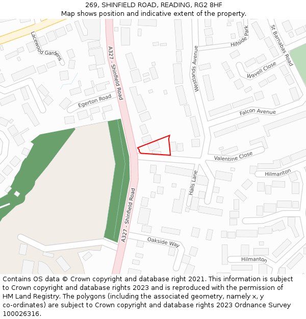 269, SHINFIELD ROAD, READING, RG2 8HF: Location map and indicative extent of plot