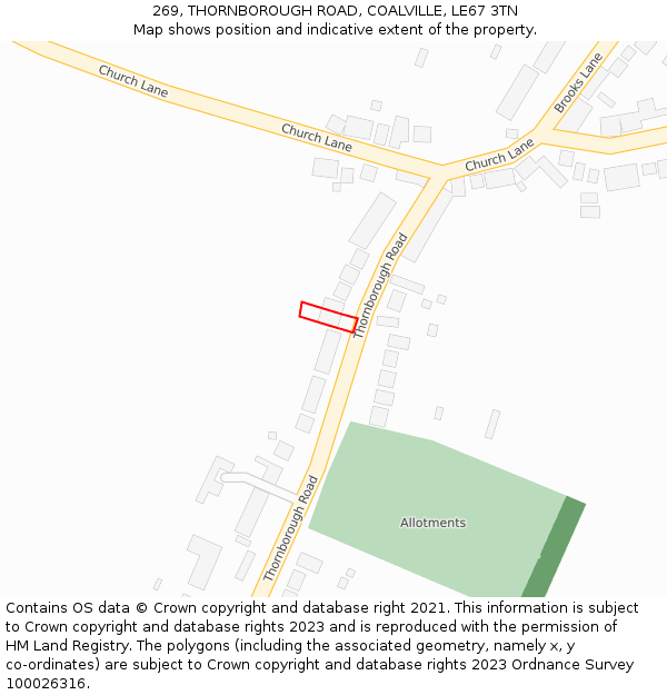 269, THORNBOROUGH ROAD, COALVILLE, LE67 3TN: Location map and indicative extent of plot