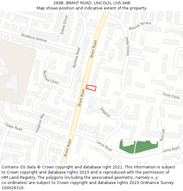 269B, BRANT ROAD, LINCOLN, LN5 9AB: Location map and indicative extent of plot