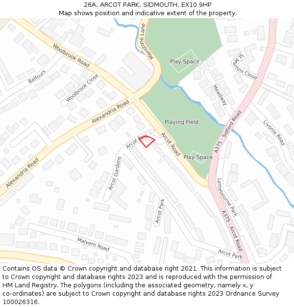 26A, ARCOT PARK, SIDMOUTH, EX10 9HP: Location map and indicative extent of plot