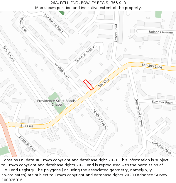 26A, BELL END, ROWLEY REGIS, B65 9LR: Location map and indicative extent of plot