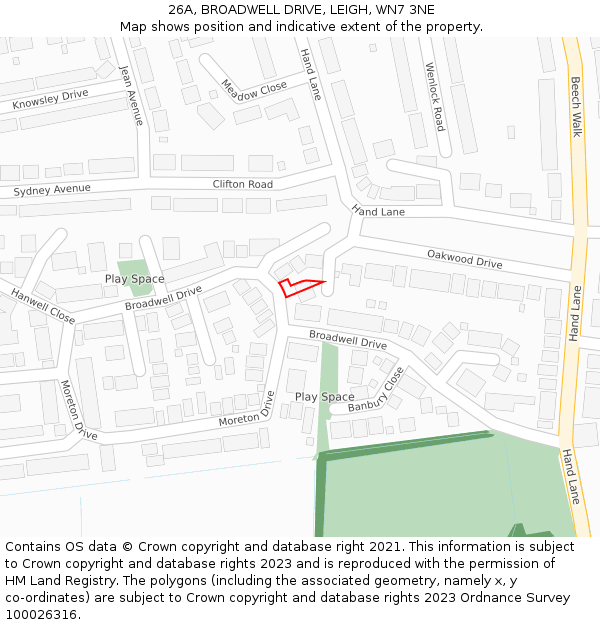 26A, BROADWELL DRIVE, LEIGH, WN7 3NE: Location map and indicative extent of plot