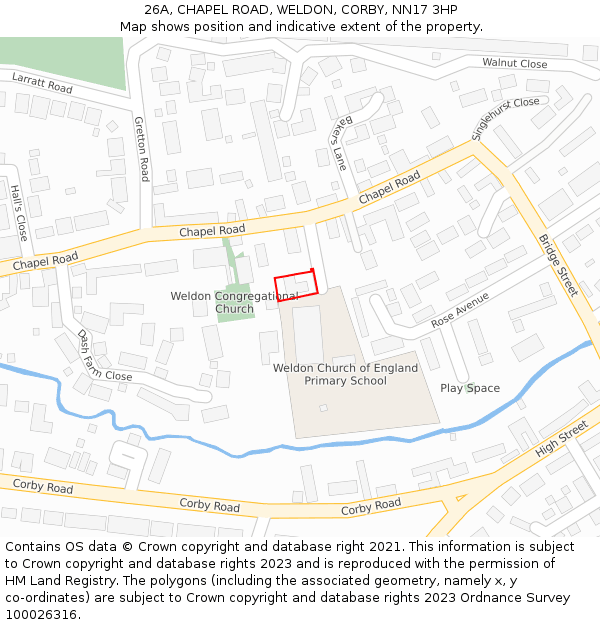 26A, CHAPEL ROAD, WELDON, CORBY, NN17 3HP: Location map and indicative extent of plot