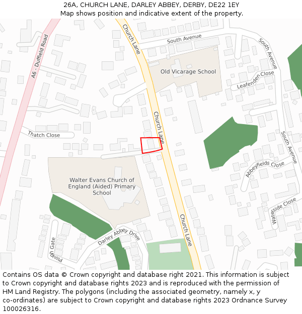 26A, CHURCH LANE, DARLEY ABBEY, DERBY, DE22 1EY: Location map and indicative extent of plot