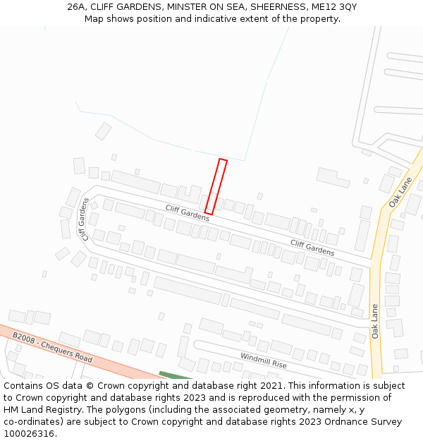 26A, CLIFF GARDENS, MINSTER ON SEA, SHEERNESS, ME12 3QY: Location map and indicative extent of plot