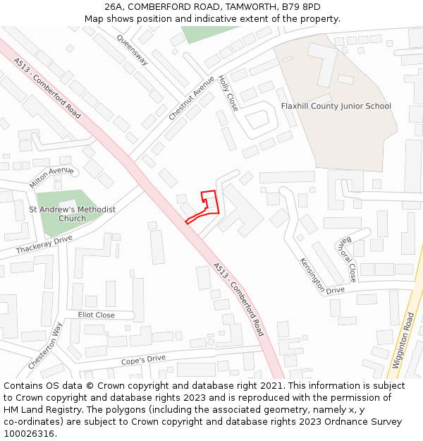 26A, COMBERFORD ROAD, TAMWORTH, B79 8PD: Location map and indicative extent of plot