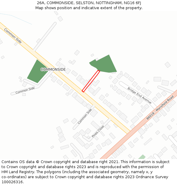 26A, COMMONSIDE, SELSTON, NOTTINGHAM, NG16 6FJ: Location map and indicative extent of plot