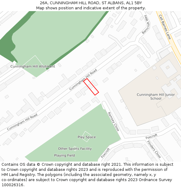 26A, CUNNINGHAM HILL ROAD, ST ALBANS, AL1 5BY: Location map and indicative extent of plot