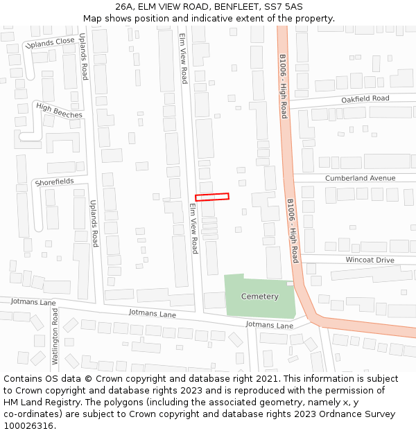 26A, ELM VIEW ROAD, BENFLEET, SS7 5AS: Location map and indicative extent of plot