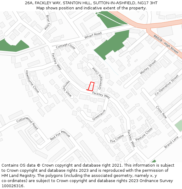 26A, FACKLEY WAY, STANTON HILL, SUTTON-IN-ASHFIELD, NG17 3HT: Location map and indicative extent of plot