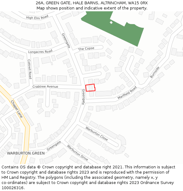 26A, GREEN GATE, HALE BARNS, ALTRINCHAM, WA15 0RX: Location map and indicative extent of plot