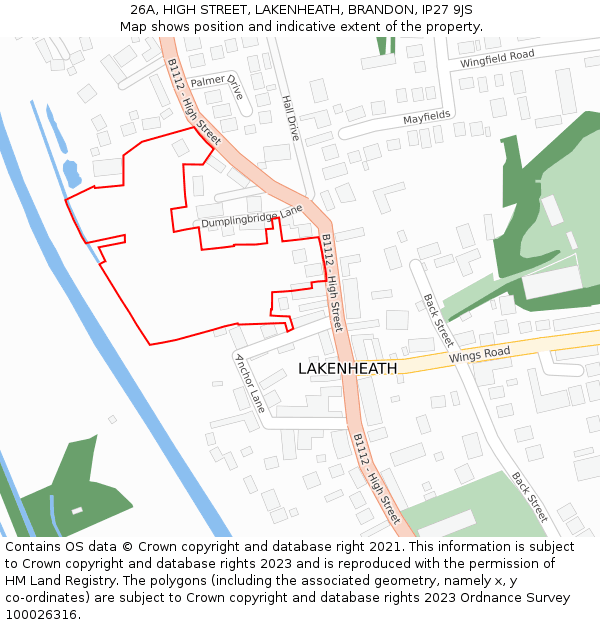 26A, HIGH STREET, LAKENHEATH, BRANDON, IP27 9JS: Location map and indicative extent of plot