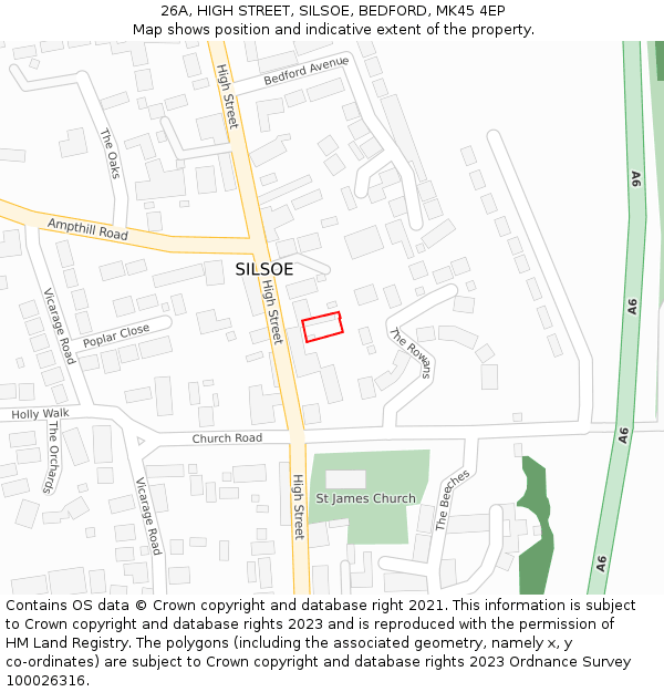 26A, HIGH STREET, SILSOE, BEDFORD, MK45 4EP: Location map and indicative extent of plot
