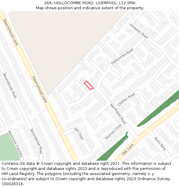 26A, HOLLOCOMBE ROAD, LIVERPOOL, L12 0RW: Location map and indicative extent of plot