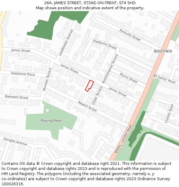 26A, JAMES STREET, STOKE-ON-TRENT, ST4 5HD: Location map and indicative extent of plot