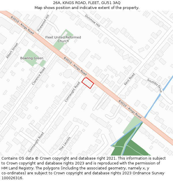 26A, KINGS ROAD, FLEET, GU51 3AQ: Location map and indicative extent of plot