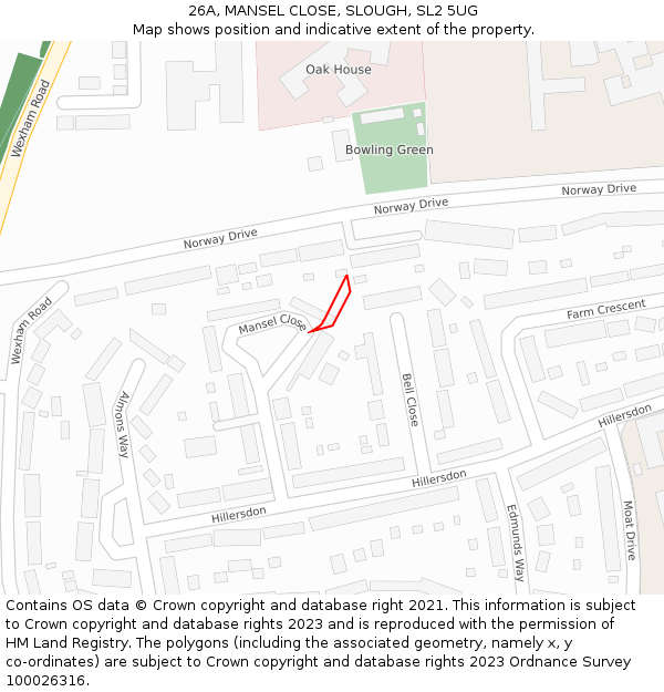 26A, MANSEL CLOSE, SLOUGH, SL2 5UG: Location map and indicative extent of plot