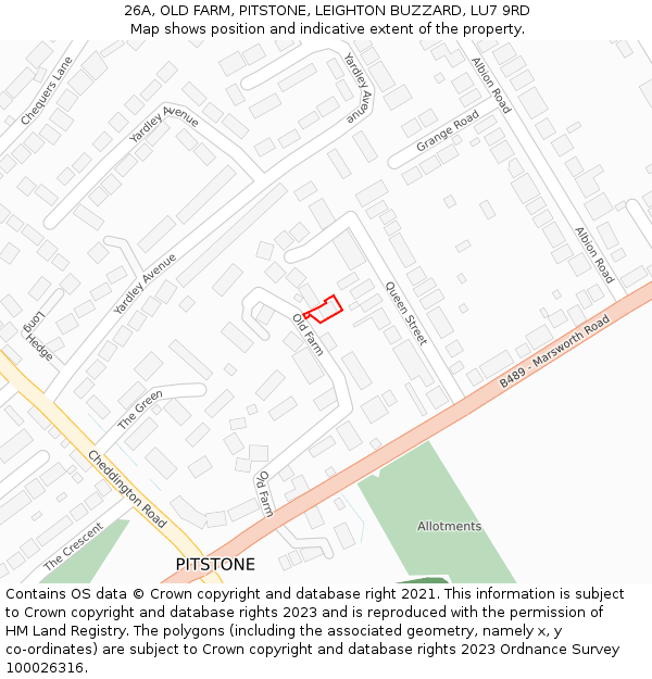 26A, OLD FARM, PITSTONE, LEIGHTON BUZZARD, LU7 9RD: Location map and indicative extent of plot