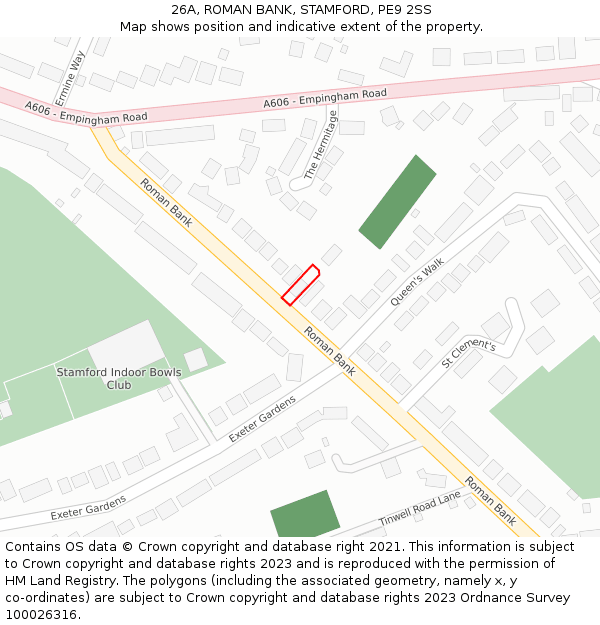 26A, ROMAN BANK, STAMFORD, PE9 2SS: Location map and indicative extent of plot