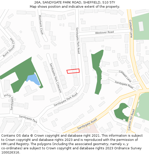 26A, SANDYGATE PARK ROAD, SHEFFIELD, S10 5TY: Location map and indicative extent of plot