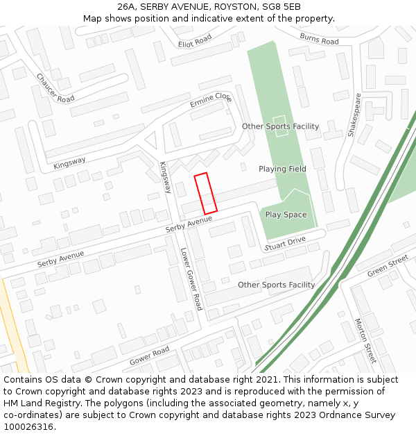 26A, SERBY AVENUE, ROYSTON, SG8 5EB: Location map and indicative extent of plot