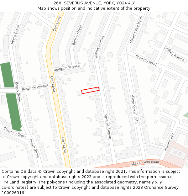 26A, SEVERUS AVENUE, YORK, YO24 4LY: Location map and indicative extent of plot