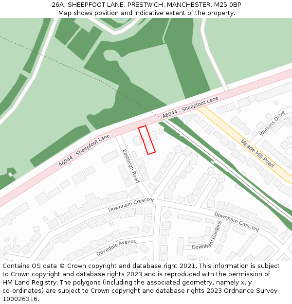 26A, SHEEPFOOT LANE, PRESTWICH, MANCHESTER, M25 0BP: Location map and indicative extent of plot