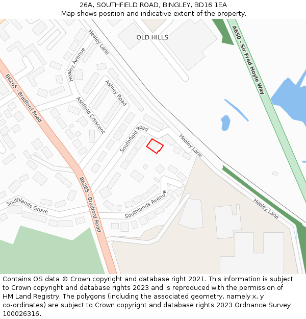 26A, SOUTHFIELD ROAD, BINGLEY, BD16 1EA: Location map and indicative extent of plot