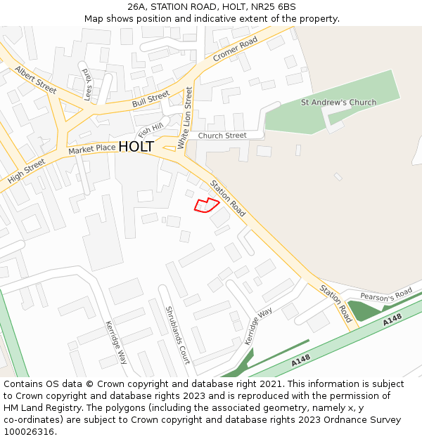 26A, STATION ROAD, HOLT, NR25 6BS: Location map and indicative extent of plot