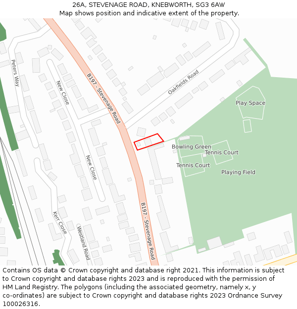 26A, STEVENAGE ROAD, KNEBWORTH, SG3 6AW: Location map and indicative extent of plot