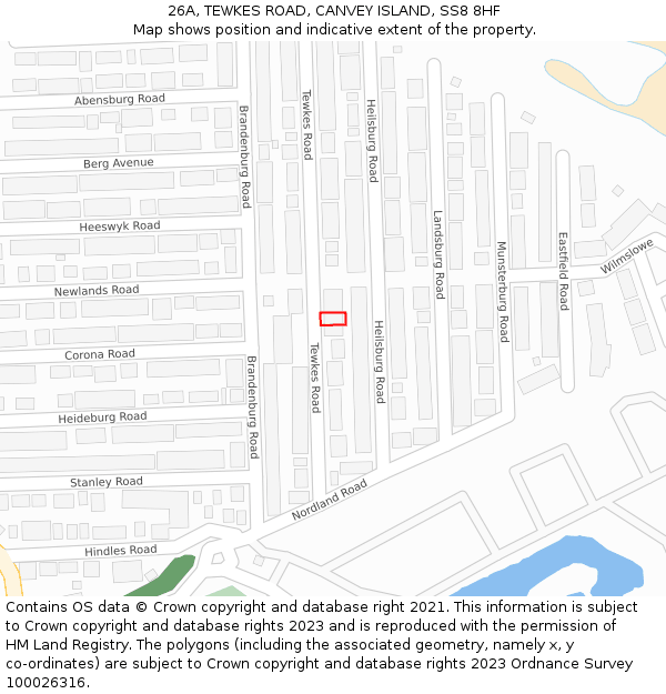 26A, TEWKES ROAD, CANVEY ISLAND, SS8 8HF: Location map and indicative extent of plot