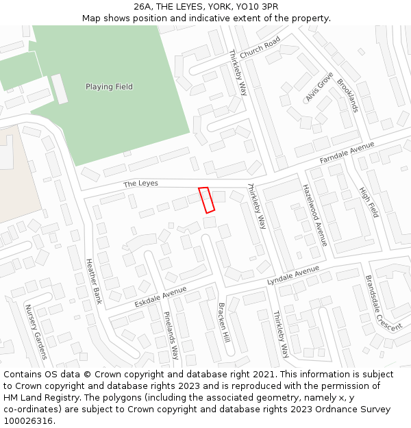 26A, THE LEYES, YORK, YO10 3PR: Location map and indicative extent of plot