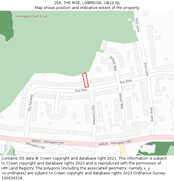 26A, THE RISE, UXBRIDGE, UB10 0JL: Location map and indicative extent of plot
